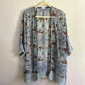 Mason & Belle Women's XL Floral Kimono   Sheer Swim Cover Up Crochet Accesory